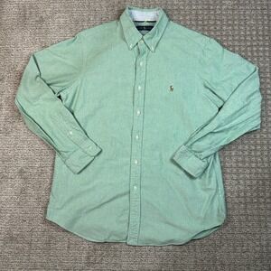 Ralph Lauren Mens Green Oxford Button Down Shirt Long Sleeve Pony Logo Large